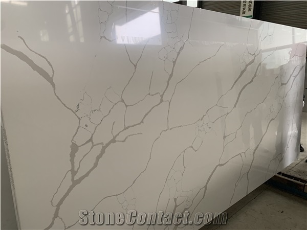 Beautiful Calacatta White Quartz Slabs Engineer Stone