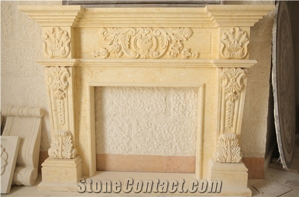 New Sunny Beige Marble Stone Fireplace