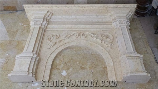 New Sunny Beige Marble Stone Fireplace