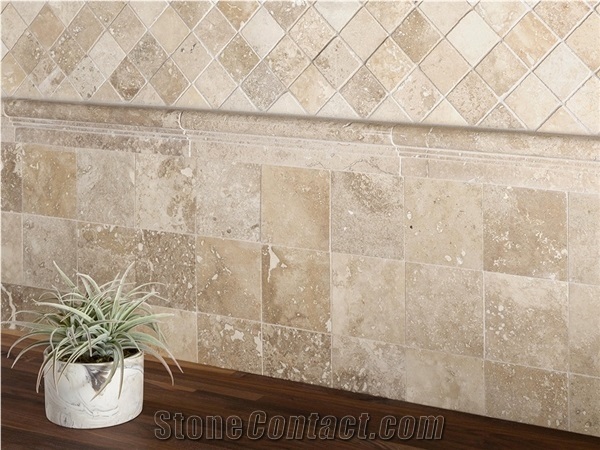 Apollon Gold Travertine Cross-Cut, Unfilled, Honed Double Ogee Moulding, Profile