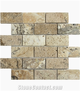 2×4 Antique Tra-Onyx Tumbled Travertine Mosaic