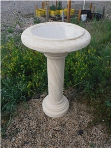 Hand Carved Texas Cordova Cream Limestone Birdbath