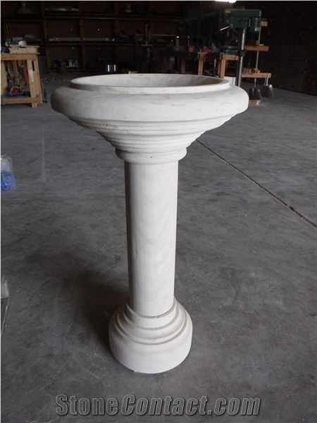 Hand Carved Texas Cordova Cream Limestone Birdbath