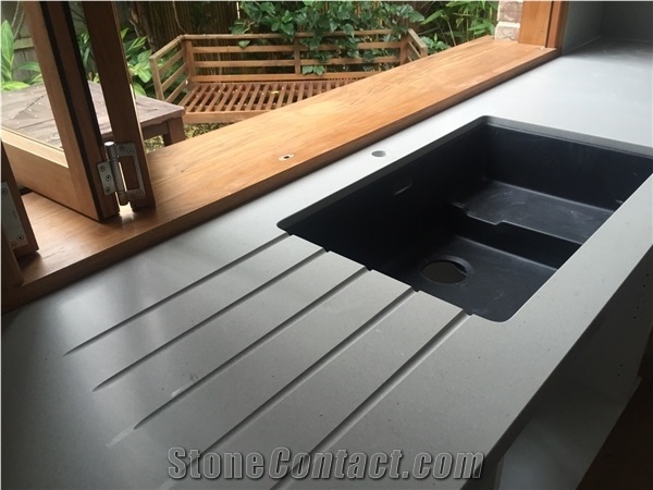 Caesarstone Raw Concrete Quartz with Sink Drainer Grooves