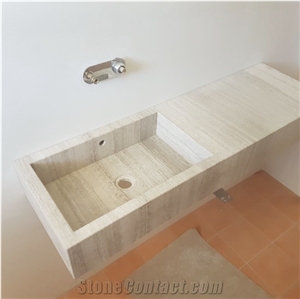 White Wood Marble Custom Made Vanity Top