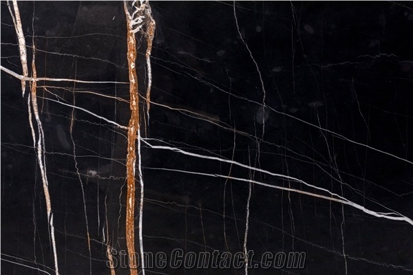 Sahara Noir Marble Slabs, Noir Aziza Marble Slabs