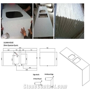 Sparkling Artificial Quartz Countertop Double Sink
