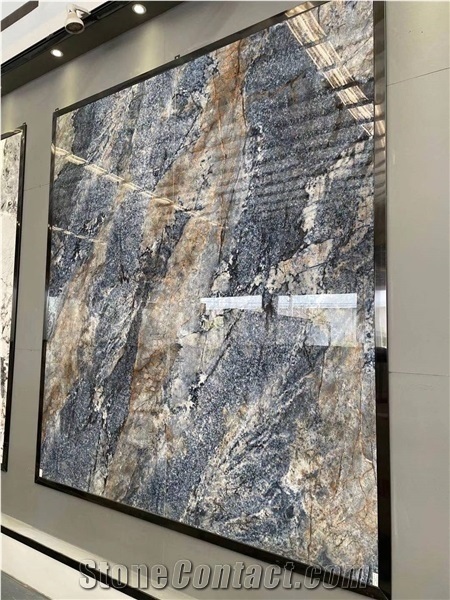 Azul Bahia Artificial Granite Sintered Slab Wall Matched