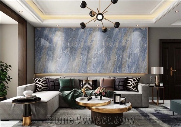 Azul Bahia Artificial Granite Sintered Slab Wall Matched
