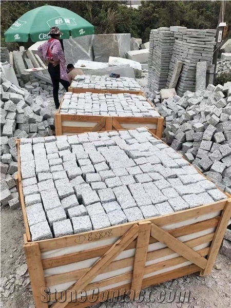 New G603 Grey Granite Cube Stone Cobble Sets Garden Pavers