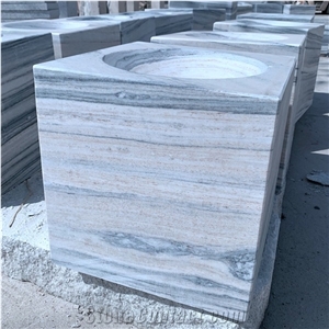 Garden Polished White Grey Marble Cube Fountains