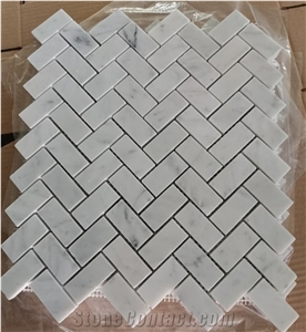 Herringbone Carrara White Marble Mosaic China Factory