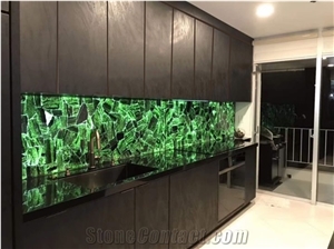 Backlit Emerald Green Semiprecious Stone Wall Panel Tiles