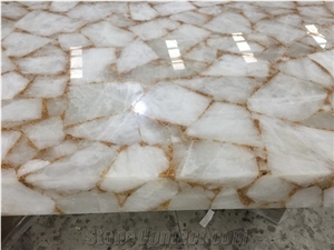 Custom Dining Table White Gold Crystal Semiprecious Stone