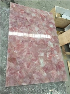 Rose Pink Quartz Stone Slab,Backlit Pink Agate Stone