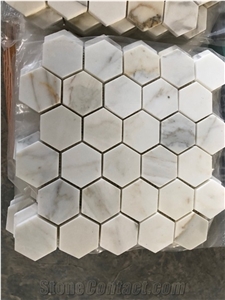 Calacatta Gold Marble 2" Hexagon Mosaic