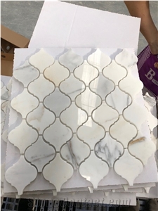 Calacatta Gold Marble 3" Arabesque Lantern Mosaic