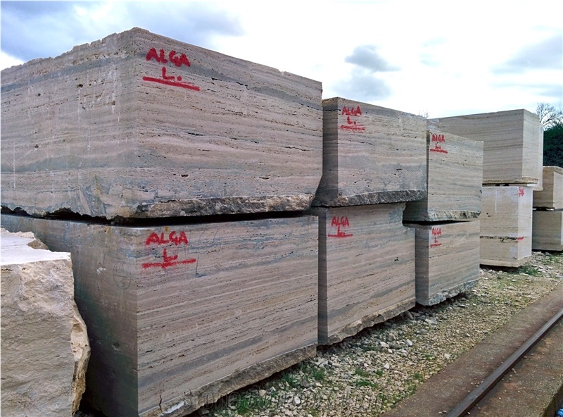 Roman Travertine Silver Alga Longarina Travertine Blocks