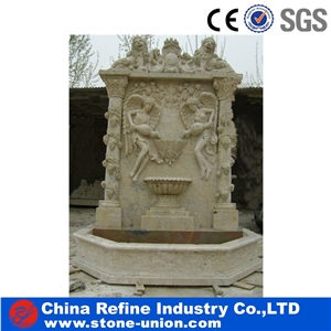 Beige Angel Marble Relief Garden Wall Mounted Fountains