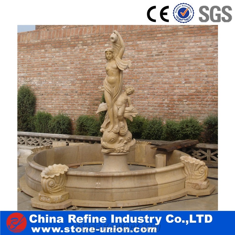 Beige Limestone Hand Carving Sculptured Water Fountains