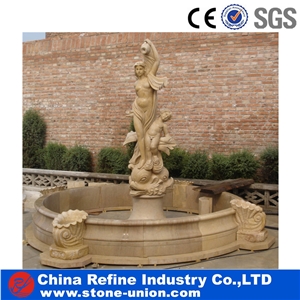 Beige Limestone Hand Carving Sculptured Water Fountains