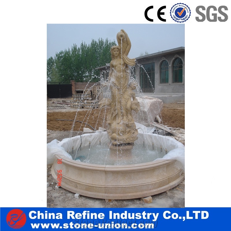 Beige Limestone Surround Sculptured Garden Fountains