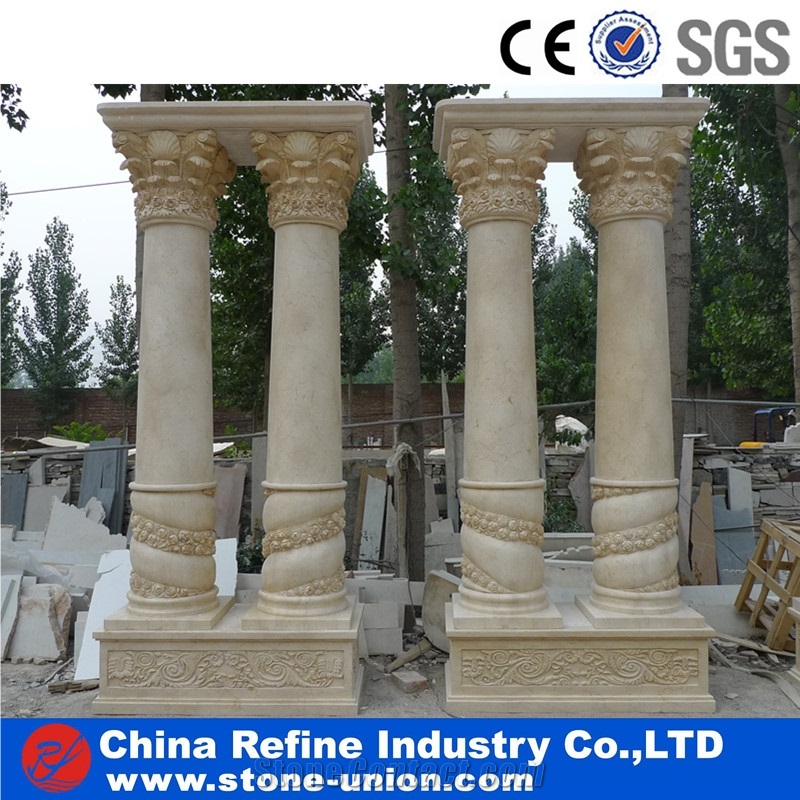 Beige White Limestone Roman Columns,Customized Pillars
