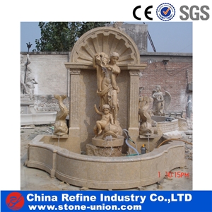 Chinese Yellow Limestone Statue Wall Mounted Water Features