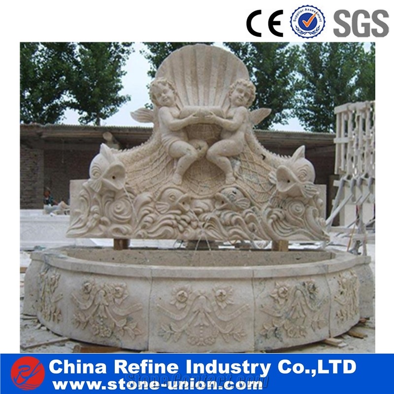 Chinese Yellow Limestone Statue Wall Mounted Water Features
