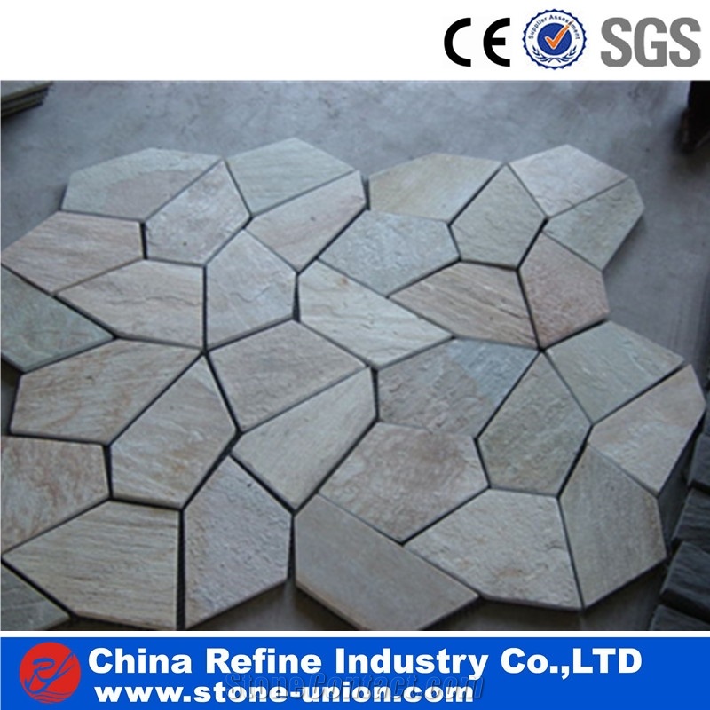 Chinese Yellow Wooden P014 Slate Random Flagstone Paving