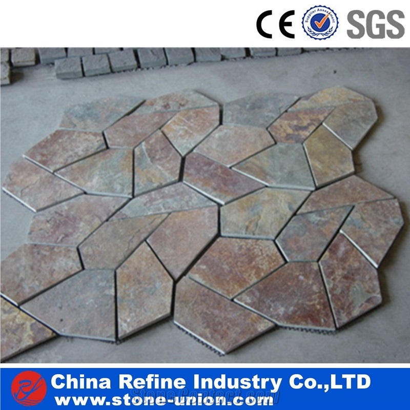 Chinese Yellow Wooden P014 Slate Random Flagstone Paving
