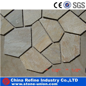 Chinese Yellow Wooden P014 Slate Random Flagstone Paving