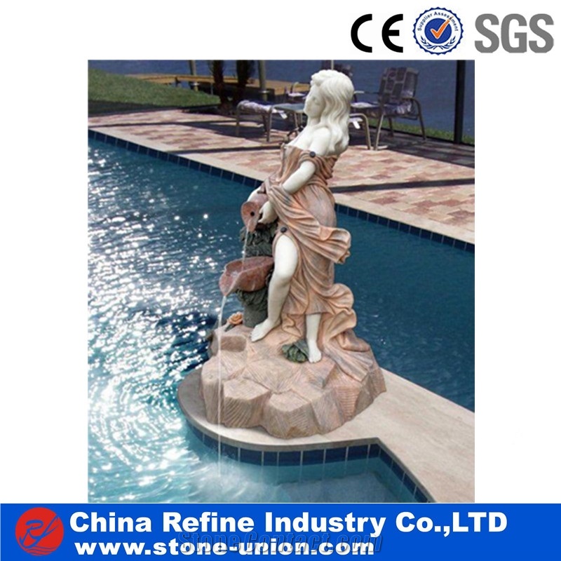 Elegant Women Water Fountains Statue Handcraft Carving