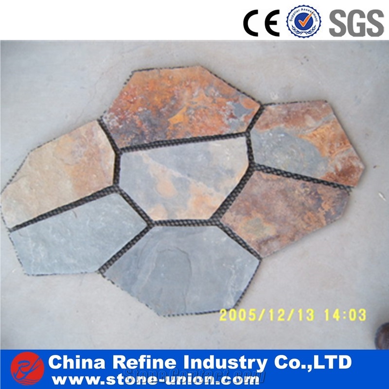 Golden Yellow Wooden Slate Paving Flagstone Covering Tiles