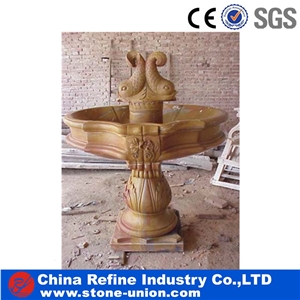 Henan Yellow Limestone Fish Sculpture Hand Carving Fountains