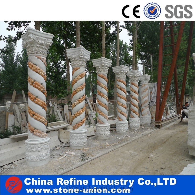 Multi Color Polished Marble Columns Carving Stone