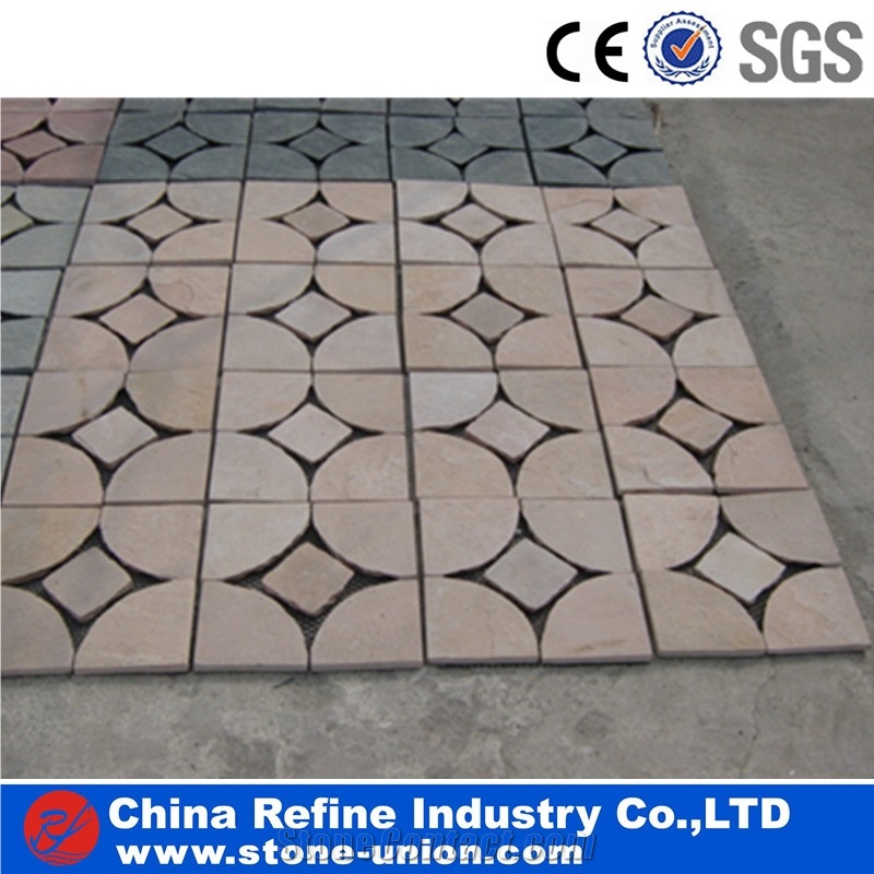 Pink Sandstone Pavers On Mesh,Random Flagstone Paving Stone