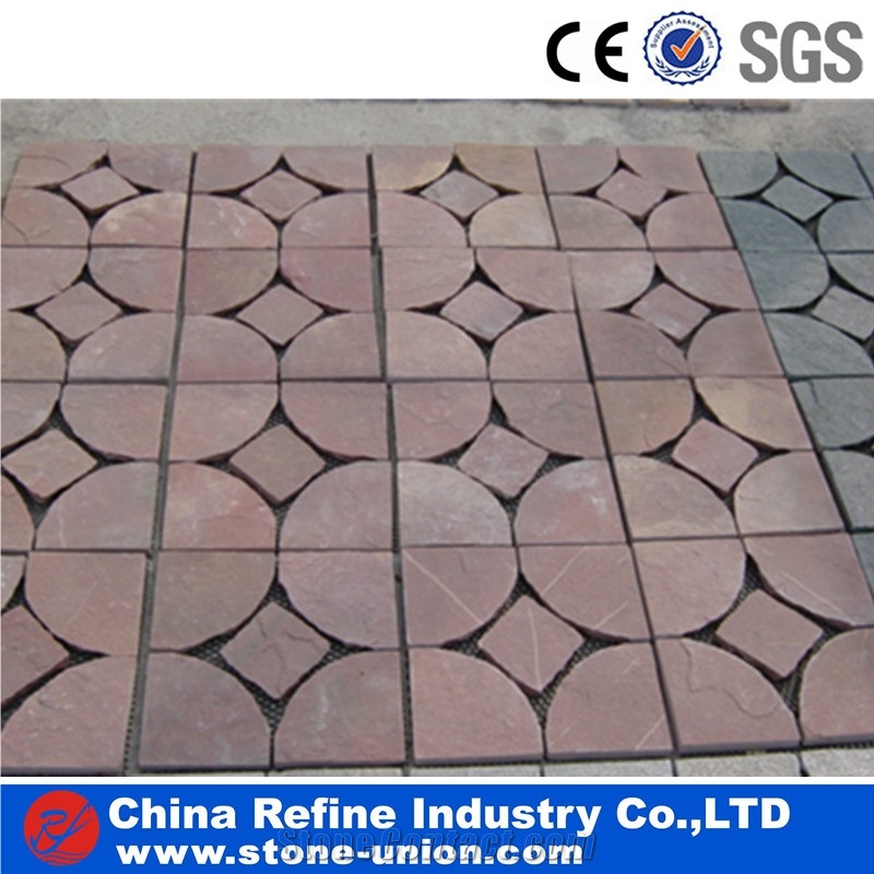 Pink Sandstone Pavers On Mesh,Random Flagstone Paving Stone
