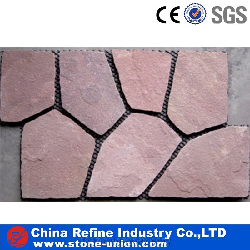 Pink Sandstone Pavers On Mesh,Random Flagstone Paving Stone