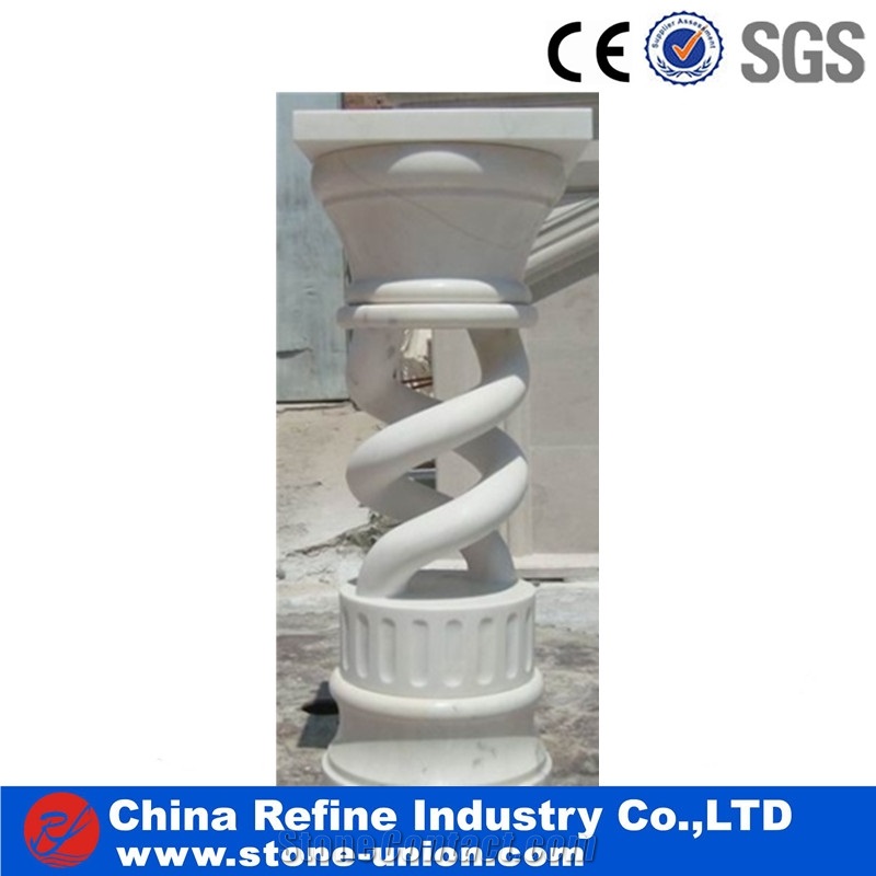 Pure White Marble Big Columns,Carving Marble Stone Pillars