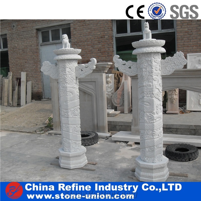 Pure White Marble Columns,Hand Carved Marble Columns