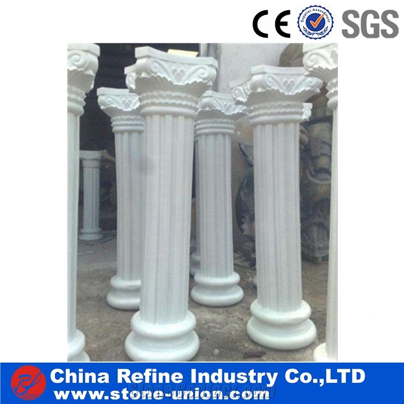 Pure White Marble Columns,Hand Carved Marble Columns