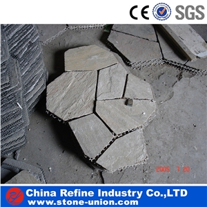 Random Grey Slate Flooring Tiles On Mesh,Walkway Flagstone