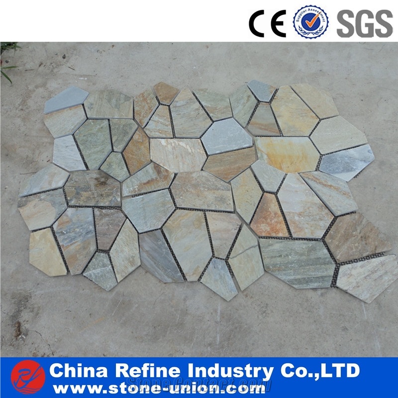 Random Grey Slate Flooring Tiles On Mesh,Walkway Flagstone