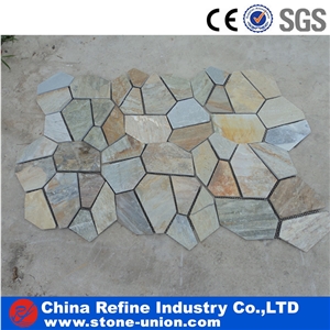 Random Grey Slate Flooring Tiles On Mesh,Walkway Flagstone