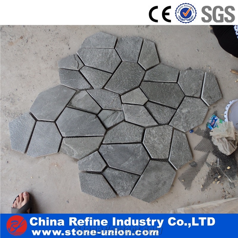 Random Grey Slate Flooring Tiles On Mesh,Walkway Flagstone