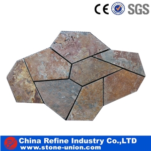 Random Yellow Rusty Slate Covering Paving Stone Flagstone