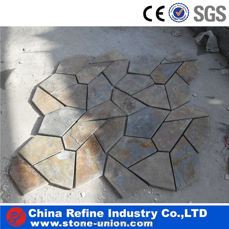 Random Yellow Rusty Slate Covering Paving Stone Flagstone