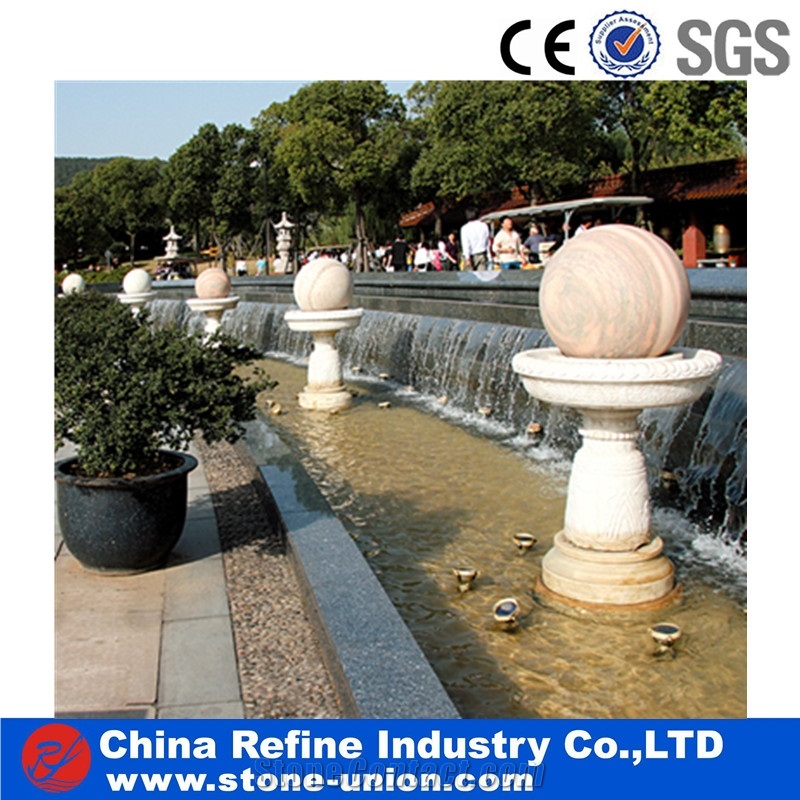 Red Fountains Rolling Balls, Carving Garden Marble Fountains