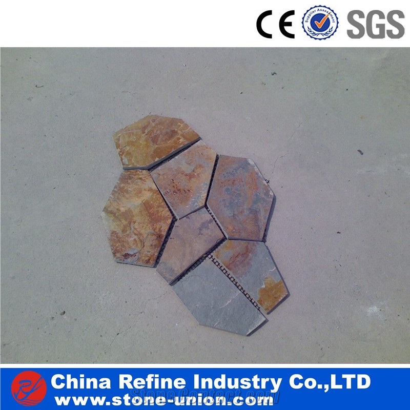 Rusty Slate Paving On Mesh,Slate Tiles For Exterior Walkway